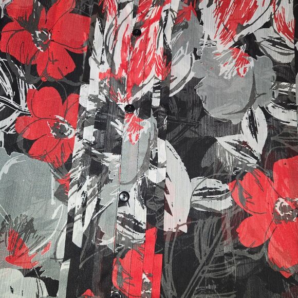 Christopher & Banks Womens Large Floral Blouse Button Up Top Sheer Black Red - Picture 4 of 11